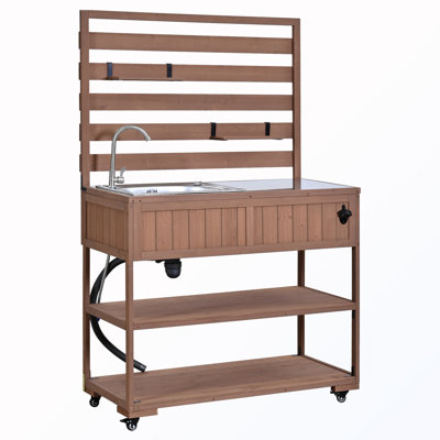 Garden Potting Bench With Sink And  Movable Shelves And Bottle Opener