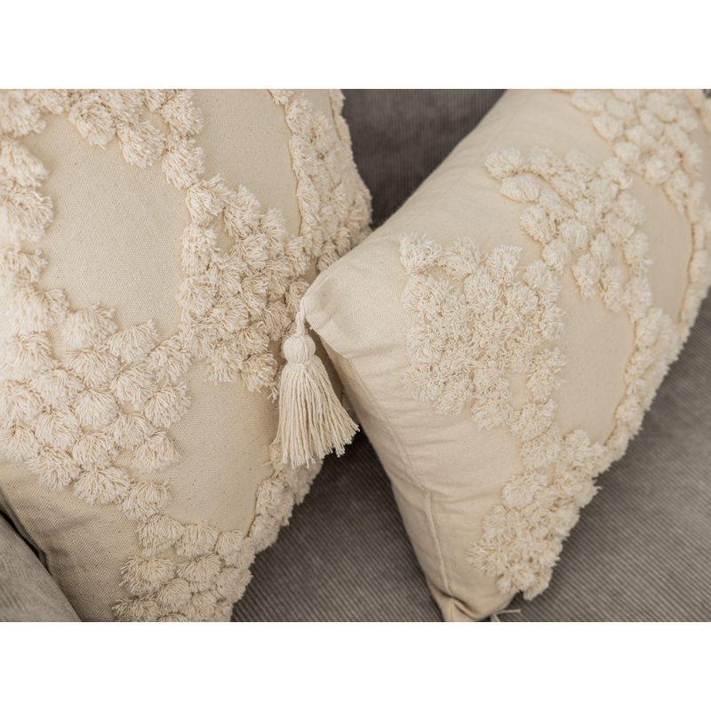 Novel Tufted Throw Pillow Cover, BEIGE, Rectangle