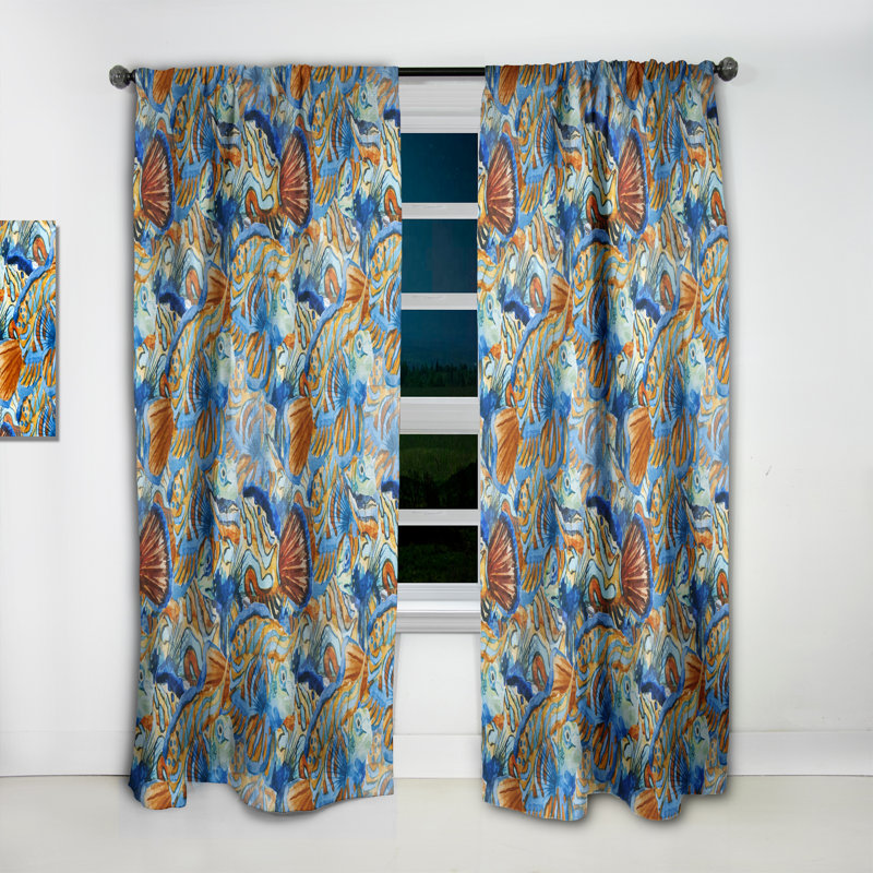 Handpainted Orange and Blue Fishes - Animal Print Blackout Curtain Single Panel, 52" W x 84" L