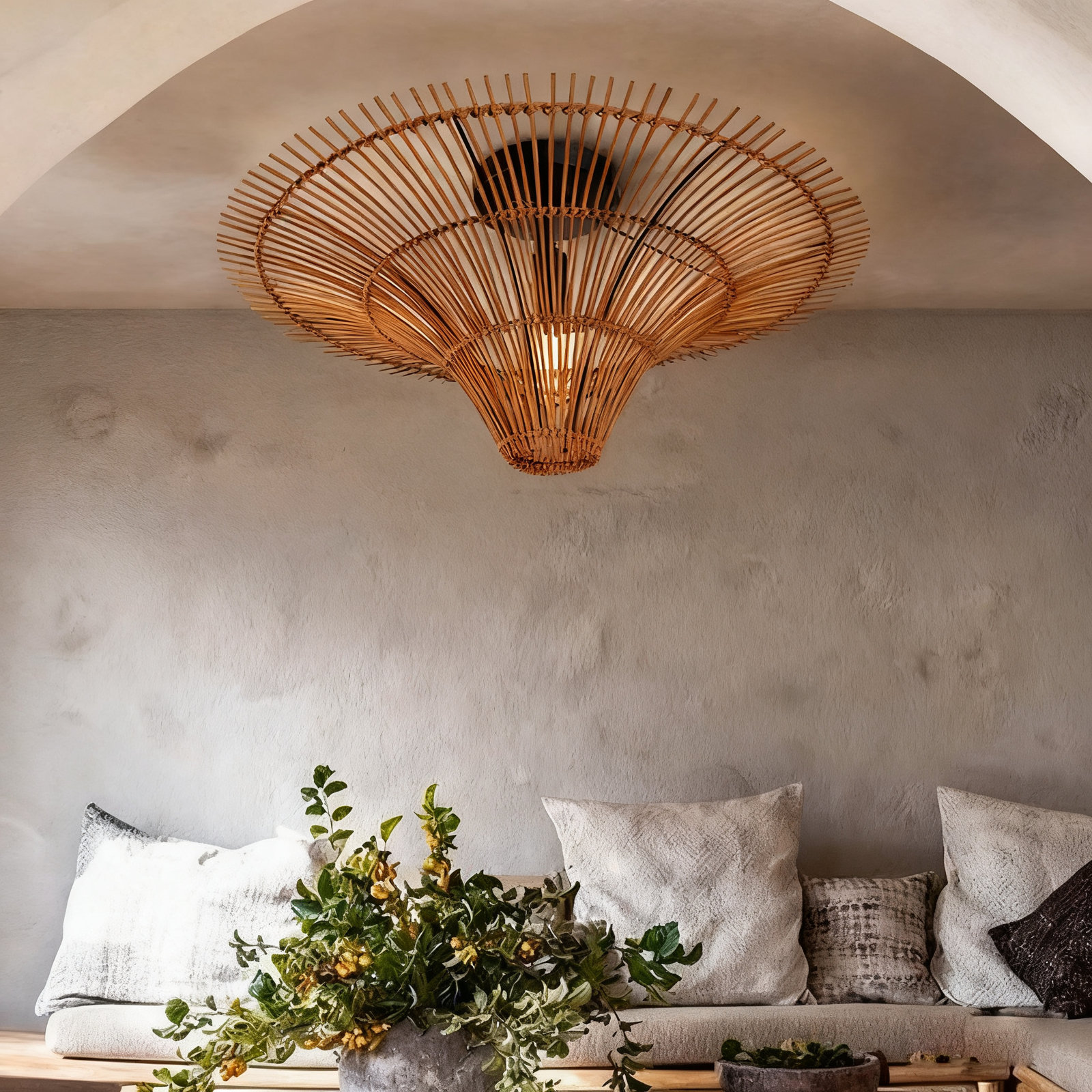 Single Light Rattan Dimmable Pendant, 13.77" H x 39.37" W x 39.37" D