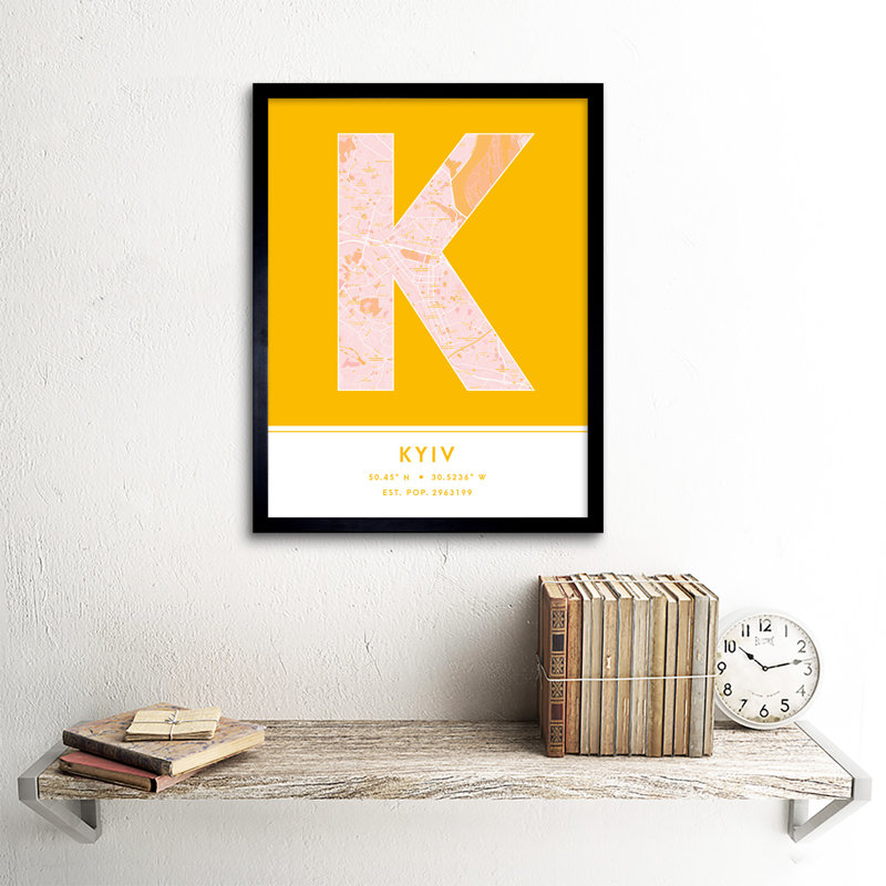 Kyiv City Map Kyiv Ukraine City Map Yellow - Single Picture Frame Typography