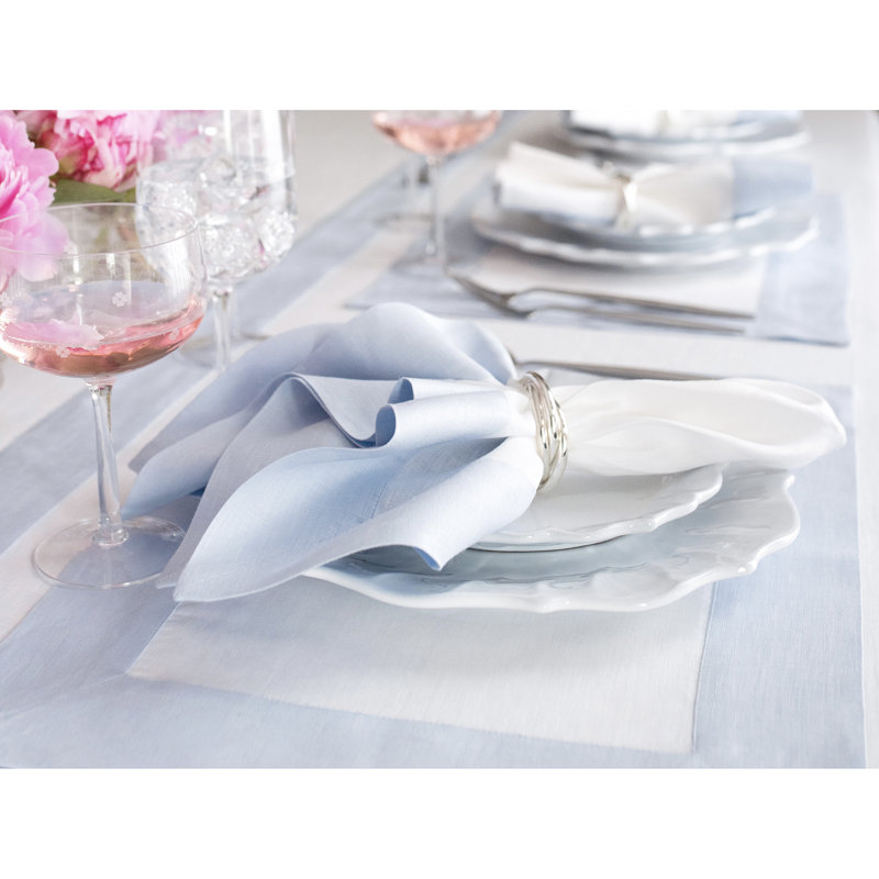 Contempo - 100% Pure Linen Dinner Napkins, Light Blue/White