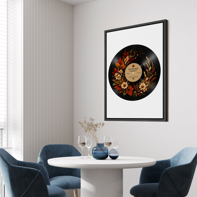 Autumn Harmony, disque vinyle avec décoration florale, impression sur toile, Black, 24" H x 16" W