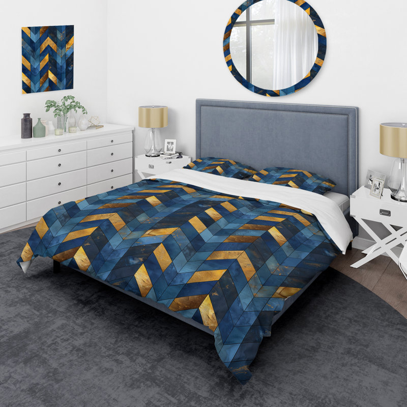 Ensemble de housse de couette moderne à motif de chevrons bleu et bleu II, Housse de couette très grand et 2 très grandes t