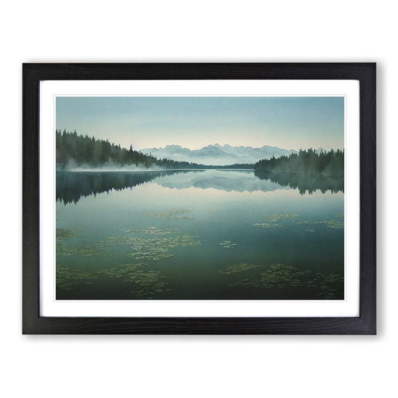 Mountain Lake Watercolour Vol.4 - Framed Print, 46cm H x 64cm W x 2cm D, Black Framed