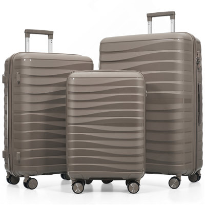 Ensemble de valises de voyage en PP de qualité supérieure, ensemble de valises à verrou TSA de 3, 20, 24 et 28 pouces avec roues pivotantes à 360 °, brun clair