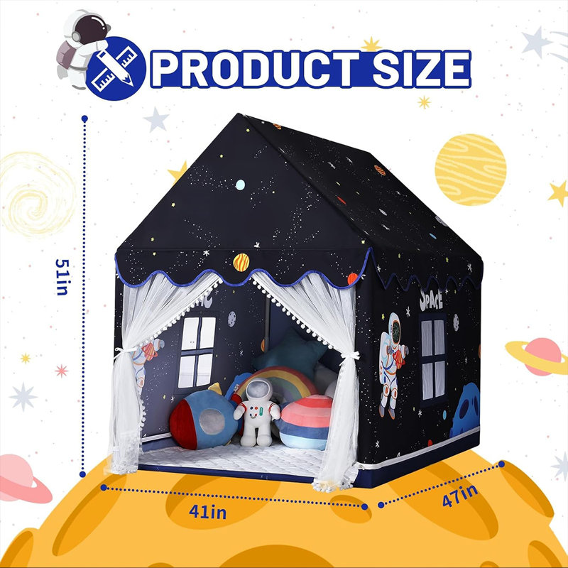 Tente Space Kids pour l'intérieur: avec tapis - Tente de jeu pour enfants - Jouets spatiaux - Décorations de chambre à coucher Fusée astronaute (noir)