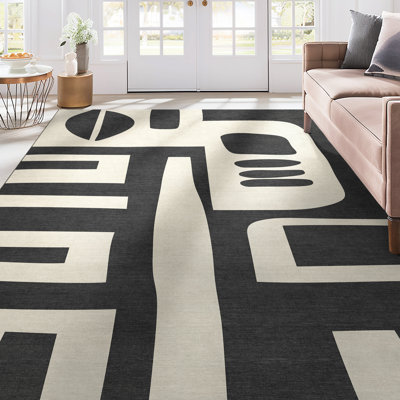 Kehr Canyon Geometric Black Flatwoven Rug – Easy Clean & Durable