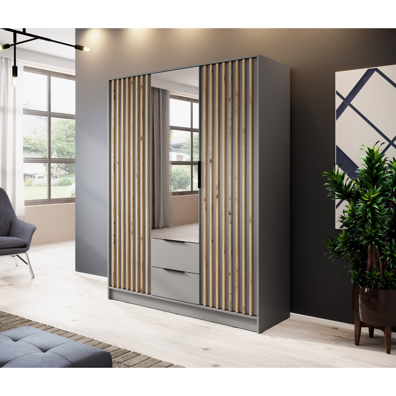 Secaucus 3 Door Wardrobe, Grey/Oak Artisan