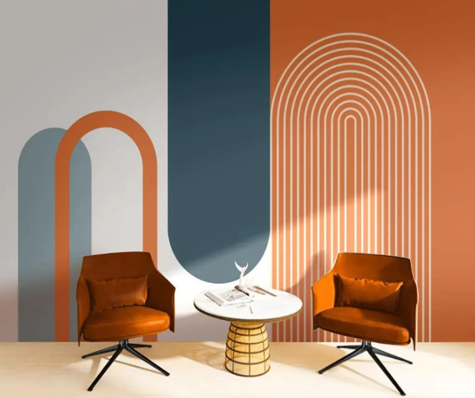 Rosalind Wheeler Caydince Luxury Random Geometric Shapes Orange and