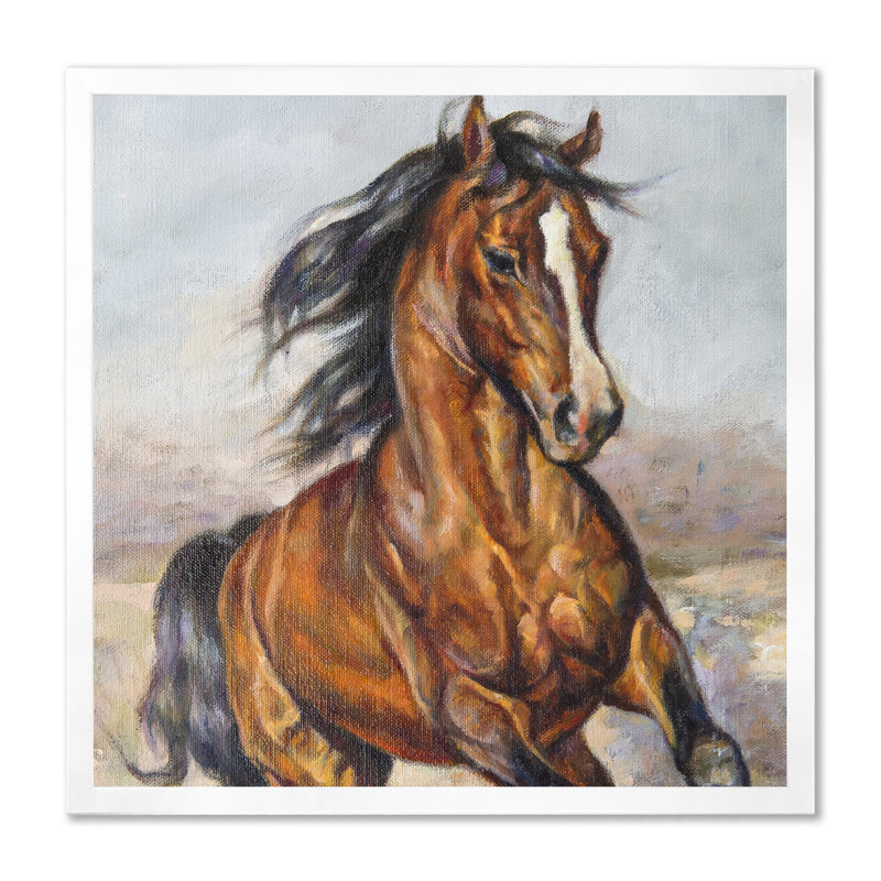 Portrait d'un cheval dans la course - reproduction sur toile, Cadre photo blanc, H 36 po x l 36 po x P 1,5 po