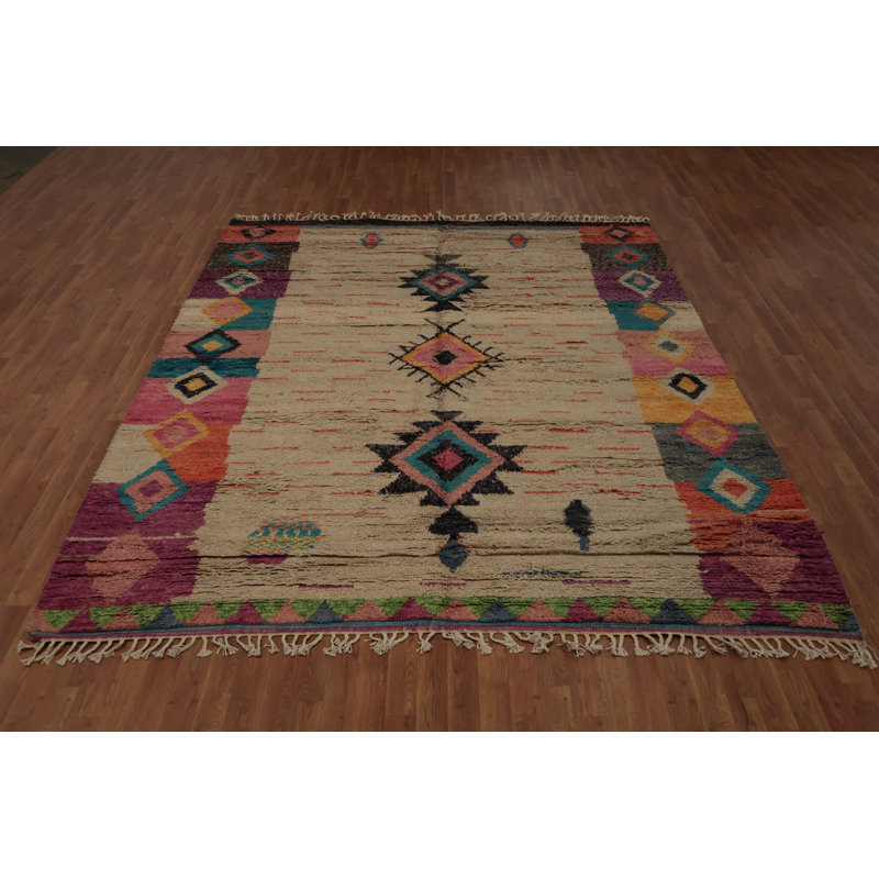 Tapis marocain moelleux moelleux 8 x 11 avec des formes géométriques