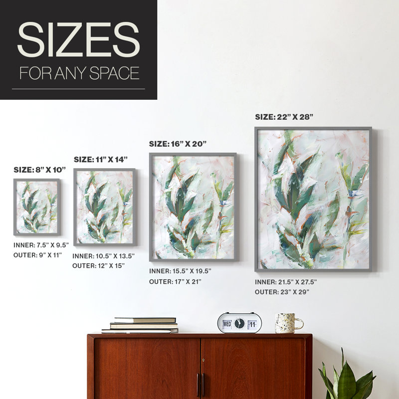 Tropical Foliage Study II  Framed Print - Solid Wood, Gray, 10" H x 8" W