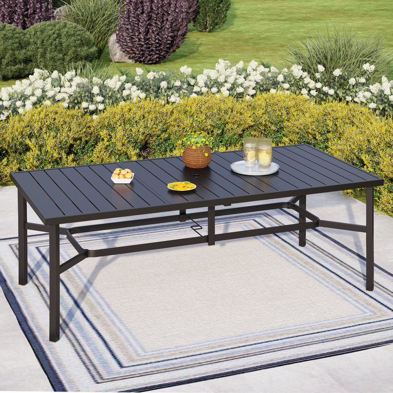 Rectangular Metal Outdoor Dining Table With Umbrella Hole , 39.3'' in. W 82.6'' in. D