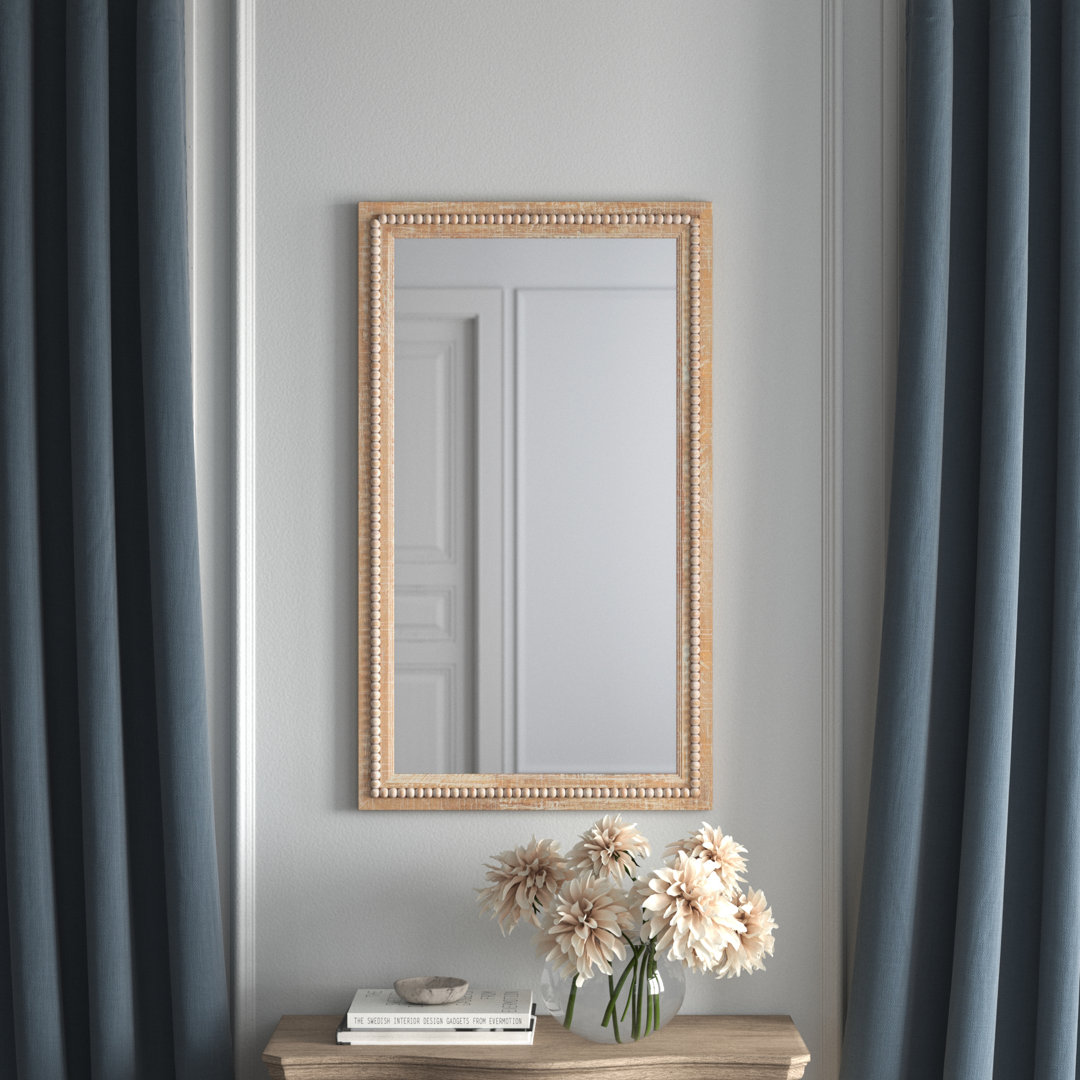Vivienne Brown Wood Distressed Room Wall Mirror with Beaded Detailing Sand & Stable™ 