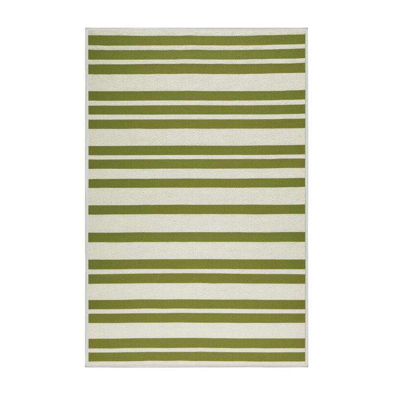 Tapis beige à rayures horizontales lavable à la machine, Rectangulaire 8 pi x 12 pi