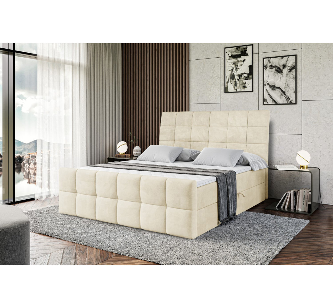 Boxspringbett mit H3 Bonell-Federkernmatratze, Topper und Bettkasten