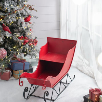 Iron Red/Black Sleigh Large, Distressed Christmas Santa Sleigh Holiday Decoration