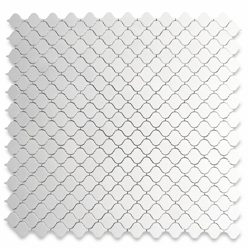 Thassos White Marble Medium Arabesque Baroque Lantern Mosaic Tile Honed