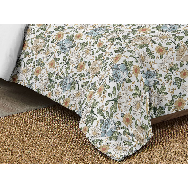 Pink and Green Floral Microfiber Full Bedding Set