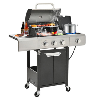 Outdoor 3+1 Burner Gas Grill With Side Burner, 40,500 Btu Stainless Steel Bbq With Easy Ignition