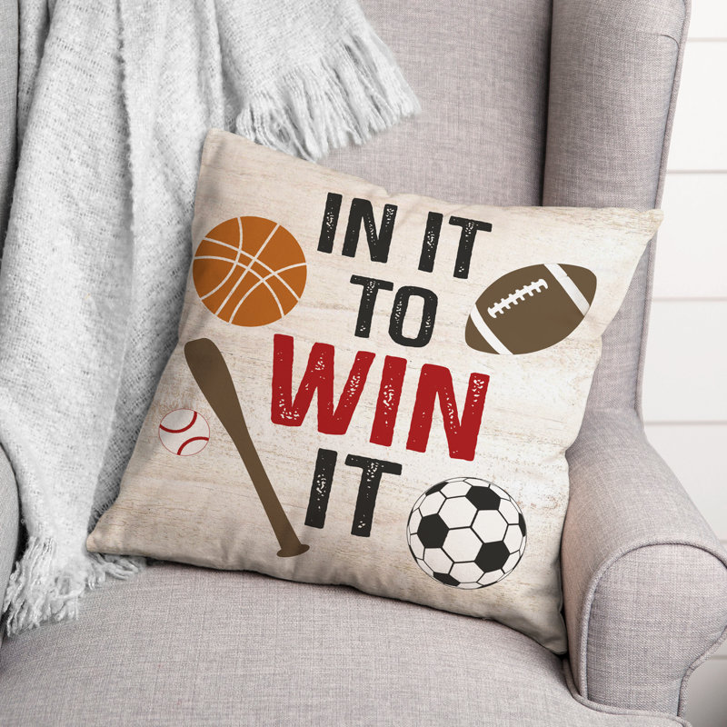 Coussin carré avec rembourrage In It to Win It, 18 po x 18 po