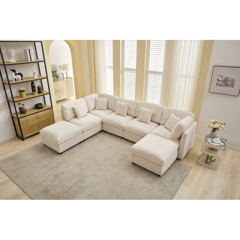 Nicholson 7-Piece Modular Sectional, Beige Corduroy