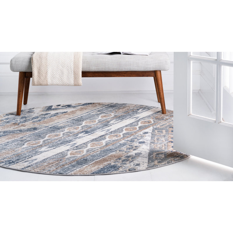 Tapis bleu marine / ivoire Josephus, Rond 3 pi 1 po