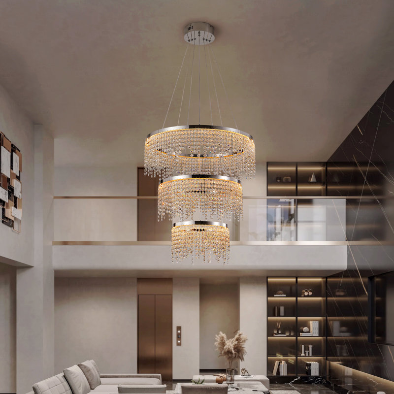 Lustre - Plafonnier à DEL en cristal de 24 pouces, température de couleur réglable 3000K / 4000K / 6000K, hauteur réglable, rond de luxe