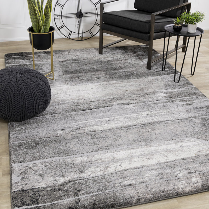 Walburg Abstract Black White Soft Touch Rug, Rectangle 7'10" x 10'6"