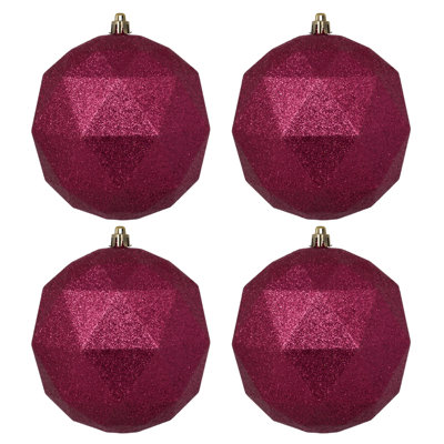 4.75" Geometric Ball Ornament Featuring a Glitter Finish. Comes 4 per bag