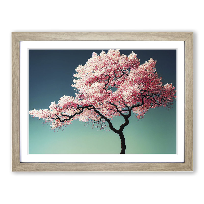 Vibrant Cherry Blossom Tree - Framed Print, 25cm H x 34cm W x 2cm D, Oak