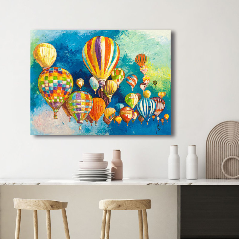 Hot Air Balloons Suspended in the Sky II 1 Piece Wrapped Canvas Painting, 70cm H x 100cm W x 4cm D