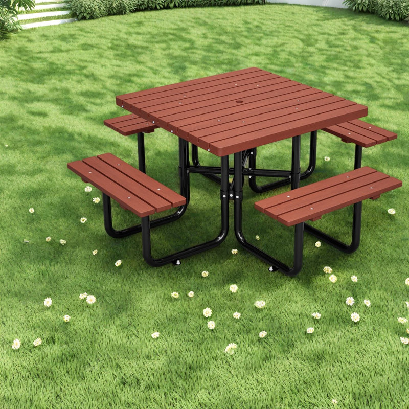 Ensemble de tables de patio spacieuses, salle à manger rustique en acier et bois massif pour la cour arrière