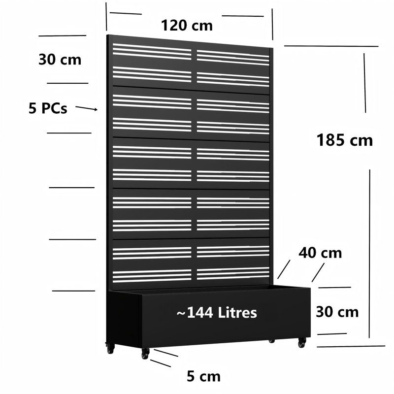 Metal Raised Garden Bed with Trellis on Wheels Weather-Resistant Planter Box with Garden Divider, 185cm H x 120cm W x 40cm D
