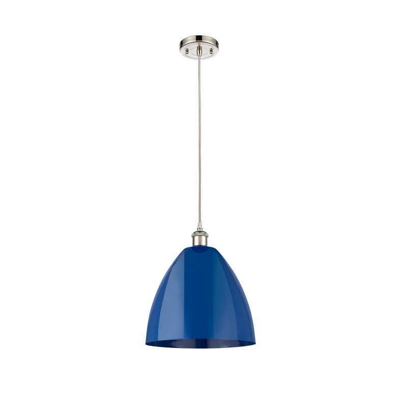 Luminaire suspendu conique 1 lumière, Bleu, H 14,75 po x l 12 po x P 12 po, Nickel poli
