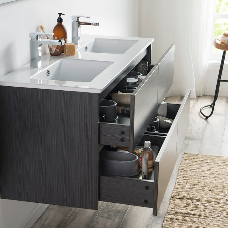 48 Inch Wall Mounted Double Bathroom Vanity with Sink, Silver Grey