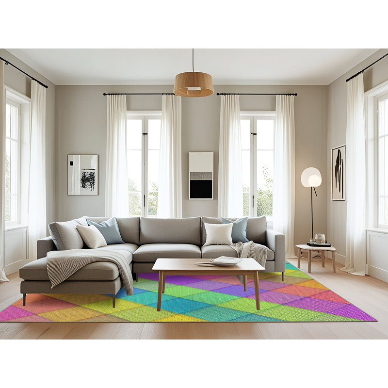 Tapis décoratif rose à motif géométrique Rivero, Rectangle 8 pi x 12 pi