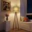 Lampe trépied rustique moderne de 60,6 po avec pieds en bois d'hévéa massif, abat-jour tambour en lin, hauteur réglable, commande par pédale, certifiée cULus pour les tables d'appoint de salon, les coins de chambre à coucher, les bureaux à domicile ou les salles d'étude-2136702977