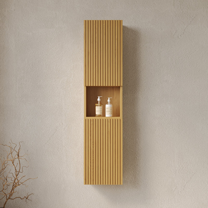 MITCH 59" Tall Bathroom Wall Mounted Cabinet, Narrow Storage Cabinet With Doors And Shelves, Suitable For Small Spaces, Applicable To Bathroom, Living Rooms And Laundry, Corolla Oak Woodgrain Color
