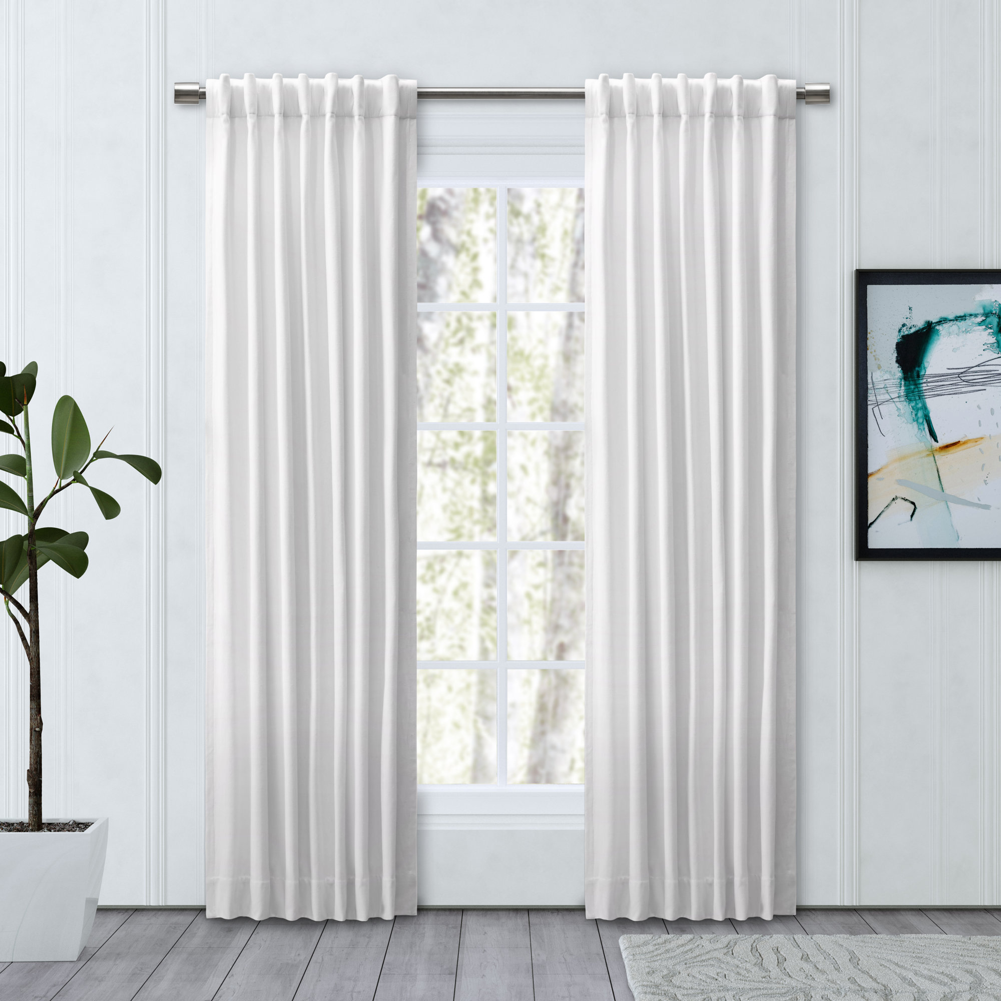 LeeRoy 100% Sustainable Cotton Blend Chevron Texture Room Darkening Thermal Triple-Lined Rod Pocket Panel, White