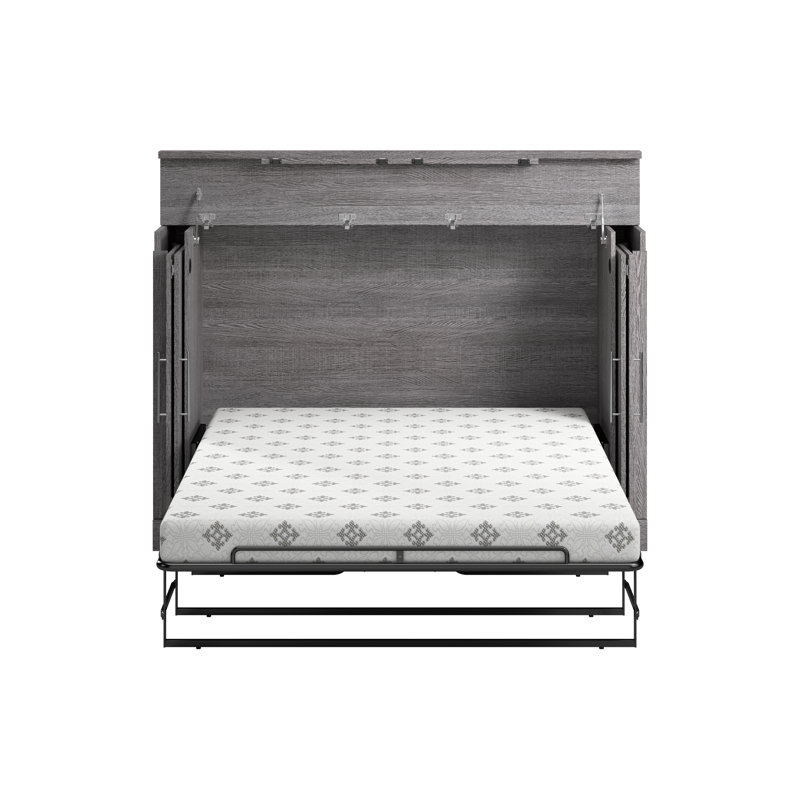 Lit escamotable 75W avec matelas 75W, Gris, Full