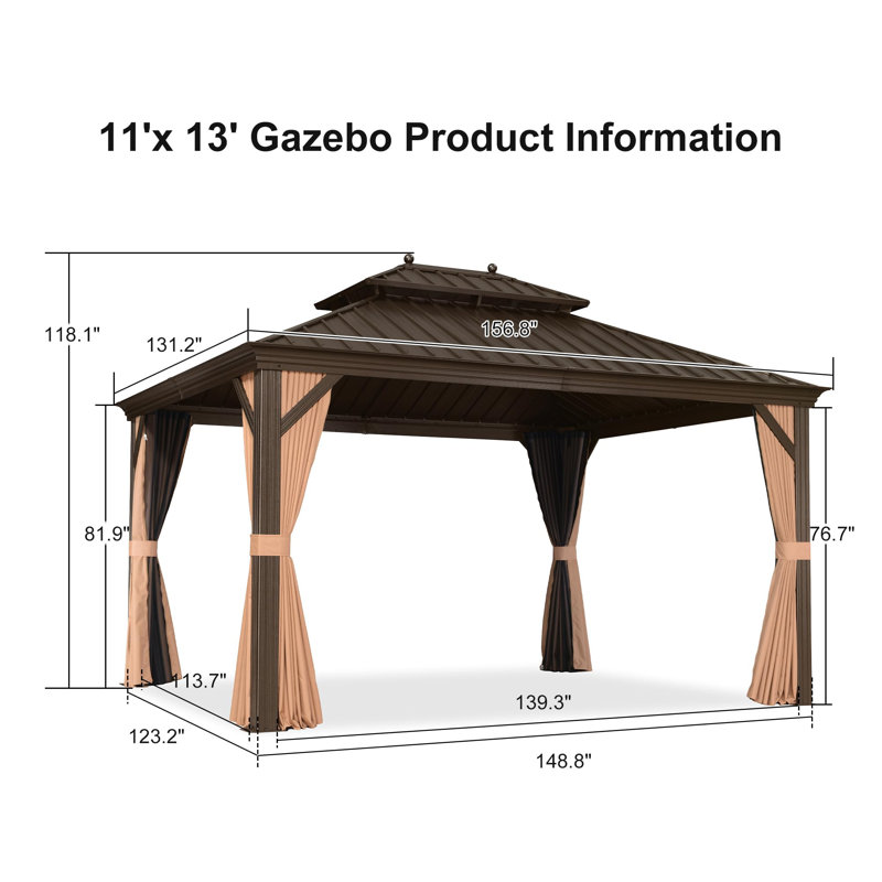 Toit double en métal pour l'extérieur, H 118,1 po x l 148,8 po x P 123,2 po