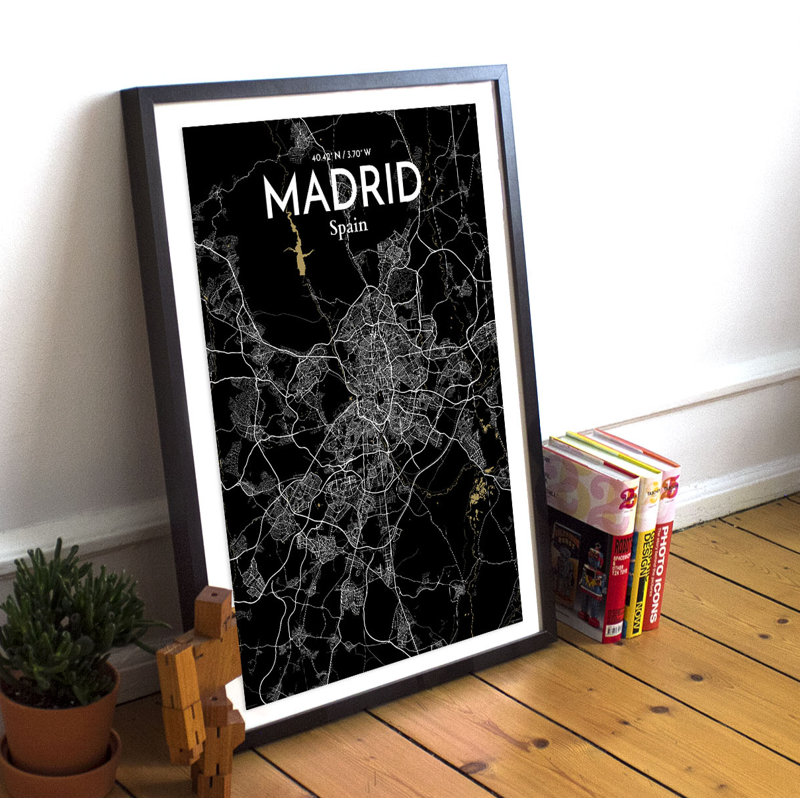 « madrid city map », reproduction d’impression sur affiche en luxe, H 17 po x l 11 po x P 0,05 po