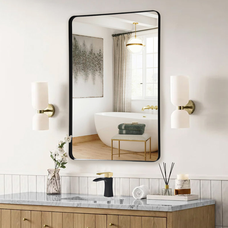 SUMERAIN Anti-Black Edge Framed Wall Mirror & Bathroom Vanity Mirror – Aluminum Frame, Shatter-Resistant Tempered Glass, 1