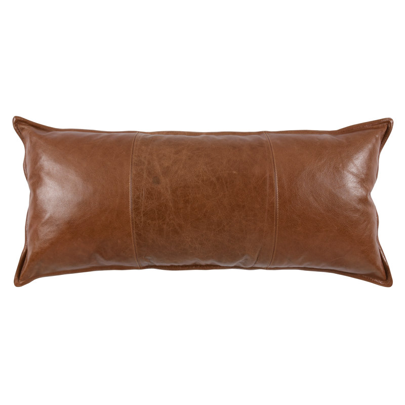 Kosas Home Cheyenne 100% Leather Throw Pillow, Brown, 14" x 26", Rectangular