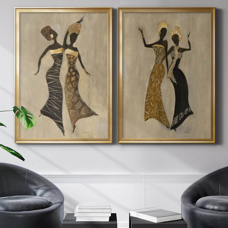 «Celebration I», ensemble de 2 reproductions d'art, Pas de tapis, H 22,5 po x l 61 po x P 1,5 po, Toile encadrée dorée