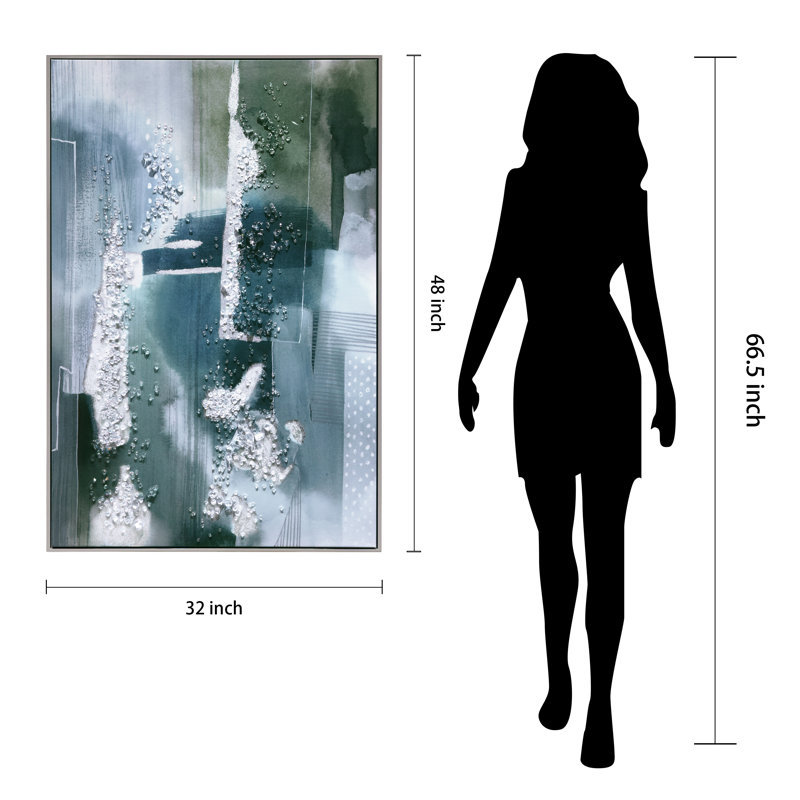 "Silver Mist II" Canvas Wall Art with Heavy Acrylic Crystal Shards Embellishments