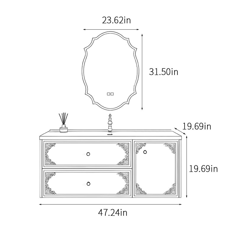 Italian minimalist bathroom cabinet., Cream