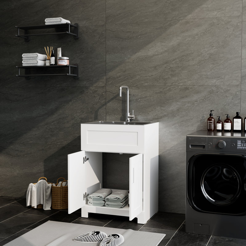 Meuble-lavabo simple 24 po avec plateau en acier inoxydable Mitleff